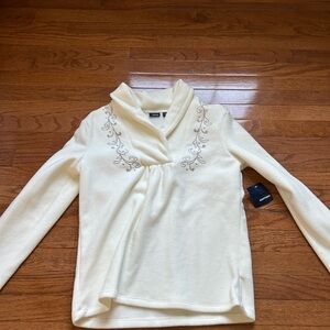 Basic Editions Cream Cowl Neck Sweater with Embroidery